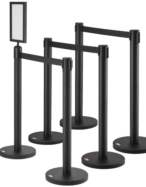 Load image into Gallery viewer, Crowd Control Stanchions, 6-Pack Crowd Control Barriers, Carbon Steel Baking Painted Stanchion Queue Post with Sign Holder &amp; 3PCS 6.5FT Retractable Belt, Belt Barrier Line Divider, Easy Assembly
