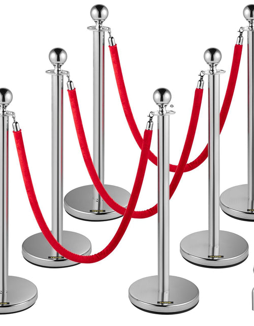 Load image into Gallery viewer, 6PCS Red Rope Stanchion Silver Post Crowd Control Queue Line Barrier
