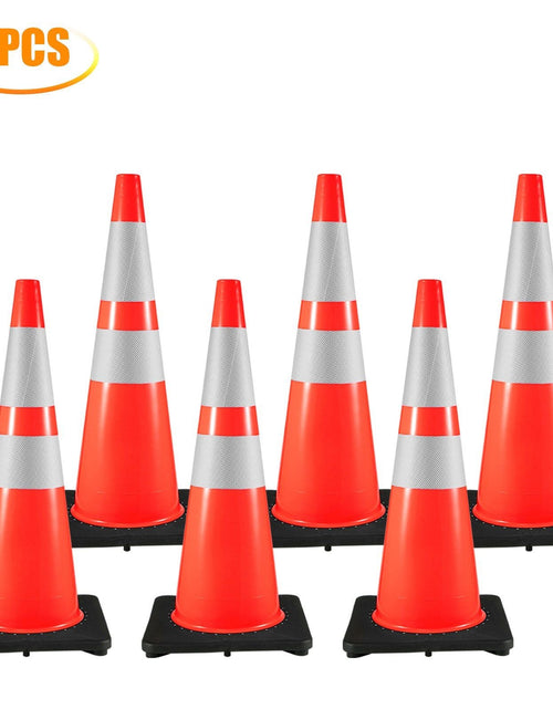 Load image into Gallery viewer, 6Pack 36" Traffic Cones, Safety Road Parking Cone with Black Weighted Base, PVC Orange Traffic Safety Cones, Hazard Cones Reflective Collars for Construction Traffic Parking
