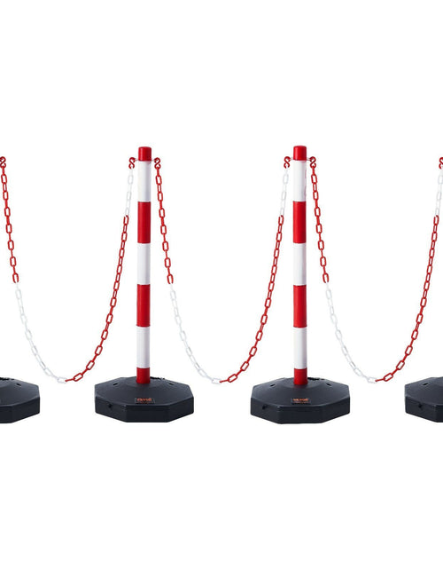 Load image into Gallery viewer, Adjustable Traffic Delineator Post Cones, 4 Pack, Traffic Safety Delineator Barrier with Fillable Base 8FT Chain, for Traffic Control Warning Parking Lot Construction Caution Roads, Red &amp; White
