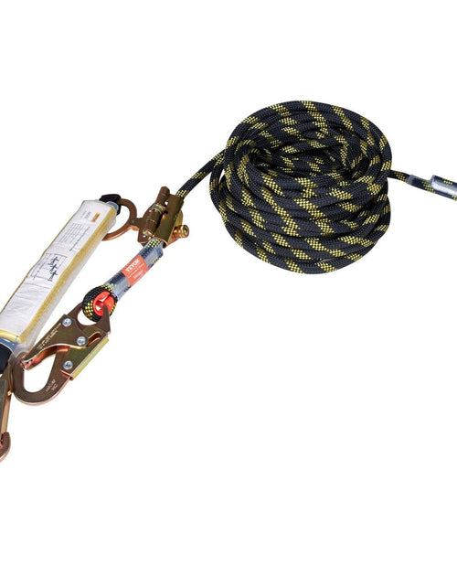 Load image into Gallery viewer, Vertical Lifeline Assembly, 0.55'' x 25' Fall Protection Rope with 30 KN Breaking Tension, Polyester Roofing Rope with Steel Snap Hooks, Rope Grab, and Shock Absorber, ANSI Compliant
