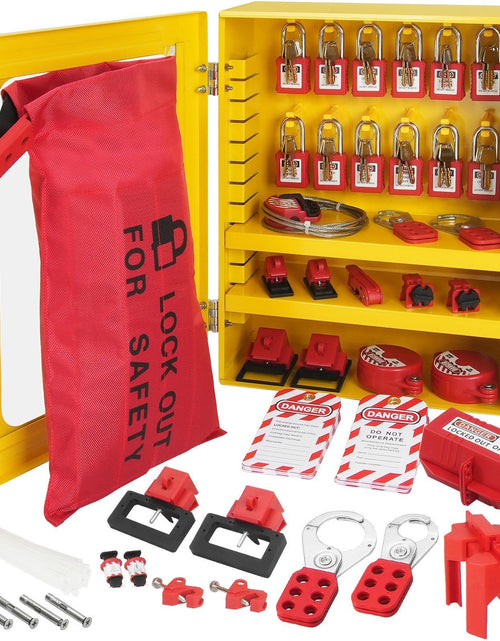 Load image into Gallery viewer, Electrical Lockout Tagout Kit, 59 PCS Safety Lockout Tagout Station With Padlocks, Hasps, Tags, Ties, Plug Lockout, Circuit Breaker Lockouts, Valve Lockouts, Cable Lockout, Lockout Bag, Box
