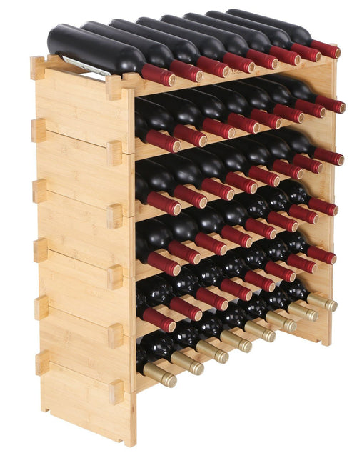 Load image into Gallery viewer, 48 Bottle Stackable Modular Wine Rack Bamboo Wood Display Shelf 6-Tier
