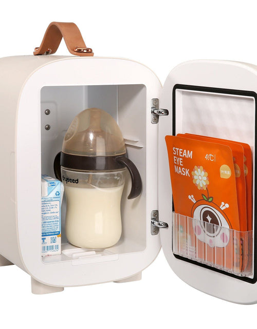Load image into Gallery viewer, Mini Skin Care Fridge, 4 L/6 Can Cute Makeup Fridge for Cosmetics Beverage Fruit Milk, AC/DC Cooler &amp; Warmer, Mute Tiny Refrigerator for Bedroom Office Dorm Desk Car, ETL Certified, White
