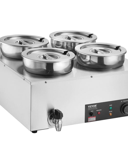 Load image into Gallery viewer, Electric Soup Warmer, Four 7.4QT Stainless Steel Round Pot 86~185°F Adjustable Temp, 1500W Commercial Bain Marie with Anti-dry Burn and Reset Button, Soup Station for Restaurant, Buffet, Silver
