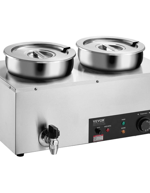 Load image into Gallery viewer, Electric Soup Warmer, Dual 7.4QT Stainless Steel Round Pot 86~185°F Adjustable Temp, 1200W Commercial Bain Marie with Anti-dry Burn and Reset Button, Soup Station for Restaurant, Buffet, Silver

