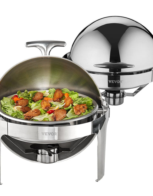 Load image into Gallery viewer, Roll Top Chafing Dish Buffet Set, 6 Qt 2 Pack, Stainless Steel Chafer with 2 Full Size Pans, Round Catering Warmer Server with Lid Water Pan Stand Fuel Holder, for at Least 5 People Each
