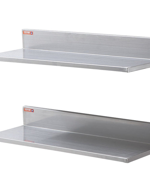 Load image into Gallery viewer, 8.6" x 24" Stainless Steel Shelf, Wall Mounted Floating Shelving with Backsplash, 44 lbs Load Capacity Commercial Shelves, Heavy Duty Storage Rack for Restaurant, Bar, Home, and Hotel (2 Packs)
