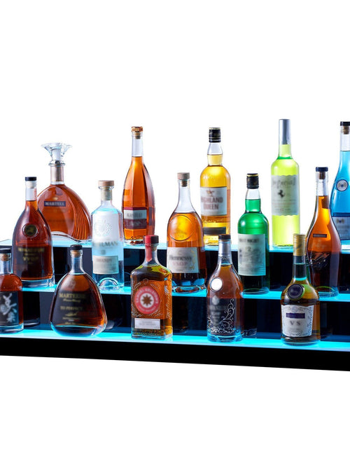 Load image into Gallery viewer, LED Lighted Liquor Bottle Display, 3 Tiers 40 Inches, Illuminated Home Bar Shelf with RF Remote &amp; App Control 7 Static Colors 1-4 H Timing, Acrylic Drinks Lighting Shelf for Holding 30 Bottles
