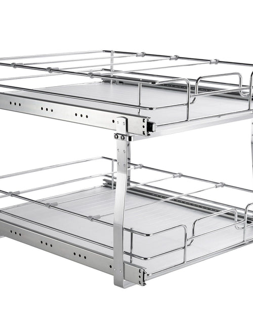 Load image into Gallery viewer, 2 Tier 20"W x 21"D Pull Out Cabinet Organizer, Heavy Duty Slide Out Pantry Shelves, Chrome-Plated Steel Roll Out Drawers, Sliding Drawer Storage for Inside Kitchen Cabinet, Bathroom, Under Sink
