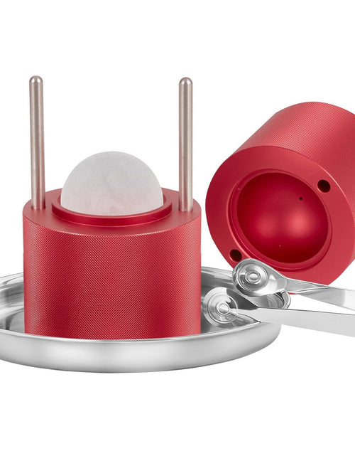 Load image into Gallery viewer, Ice Ball Press, 2.4" Ice Ball Maker, Aircraft Al Alloy Ice Ball Press Kit for 60mm Ice Sphere, Ice Press with Tong and Drip Tray, for Whiskey, Cocktail, Bourbon, Scot on Party &amp; Holiday, Red

