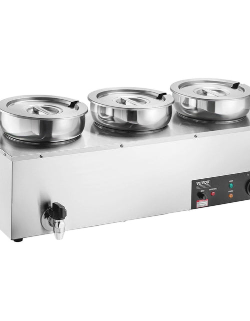 Load image into Gallery viewer, Electric Soup Warmer, Three 7.4QT Stainless Steel Round Pot 86~185°F Adjustable Temp, 1200W Commercial Bain Marie with Anti-dry Burn and Reset Button, Soup Station for Restaurant, Buffet, Silver
