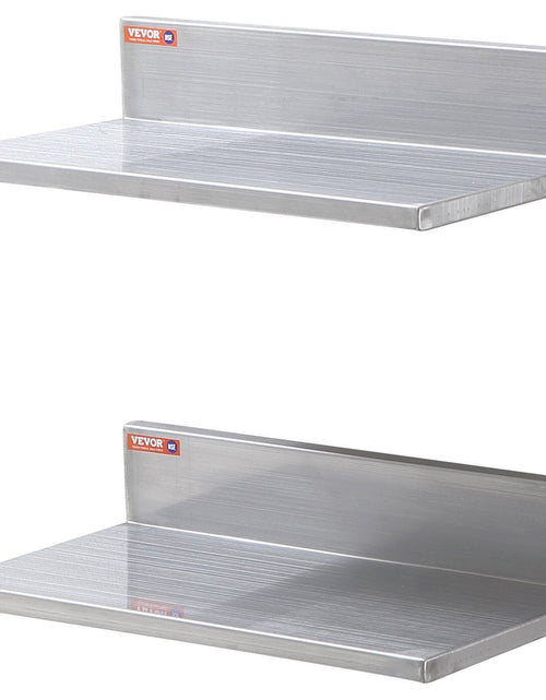Load image into Gallery viewer, 8.6" x 16" Stainless Steel Shelf, Wall Mounted Floating Shelving with Backsplash, 44 lbs Load Capacity Commercial Shelves, Heavy Duty Storage Rack for Restaurant, Bar, Home, and Hotel (2 Packs)
