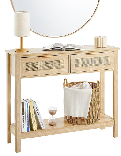 Load image into Gallery viewer, Rattan Console Table with 2 Storage Drawers Rattan Sliding Door Natural

