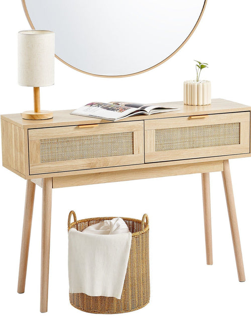 Load image into Gallery viewer, Rattan Console Table with 2 Storage Drawers Rattan Sliding Door Natural
