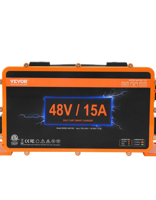 Load image into Gallery viewer, 48 Volt Golf Cart Battery Charger, 15 AMP, Smart Battery Charger with RXV Plug, Compatible with Lead-Acid AGM/GEL/EFB MF Flooded NMC LiFePO4 Batteries for EZGO TXT, IP67 Waterproof ETL Certified
