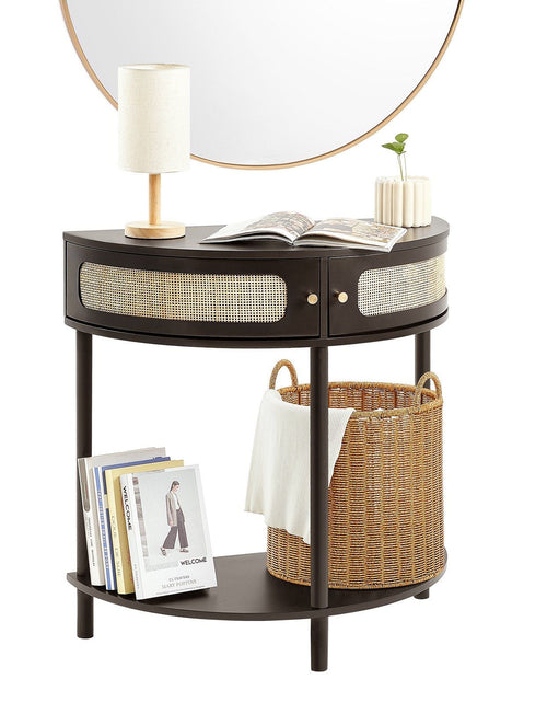 Load image into Gallery viewer, Half-moon Rattan Console Table 2 Storage Drawers Rattan Sliding Door Black
