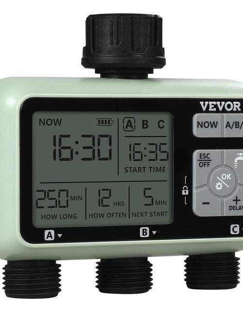 Load image into Gallery viewer, Water Timer, 3 Outlets, Hose Watering Sprinkler Timer, with 3 Independent Watering Zone LCD Display Rain Delay Mode Manual Mode 360° Brass Inlet Metal Filter, IPX6 Waterproof for Yard Watering

