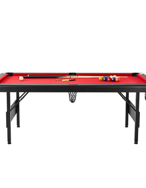 Load image into Gallery viewer, Billiards Table, 7 ft Pool Table, Portable Foldable Space-Saving Table, Billiard Table Set Includes Balls, Cues, Chalks and Brush, Black with Red Cloth, Perfect for Family Game Room Kids Adults
