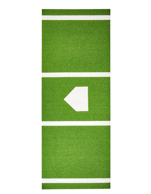 Load image into Gallery viewer, Baseball Softball Hitting Batting Mat, 10' x 3.8' Indoor/Outdoor Softball Mat, Lined &amp; Foam Backing Anti-Slip Anti-Fade Softball Training Aid, Portable Practice Mat with Tightening Rope, Green

