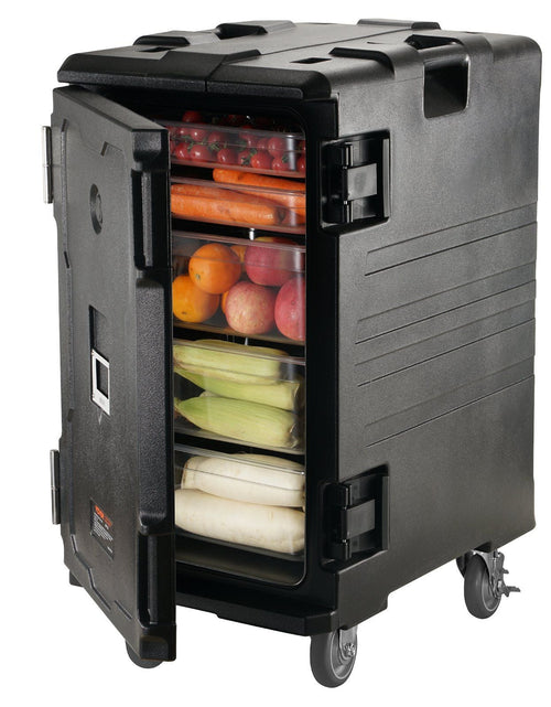 Load image into Gallery viewer, Insulated Food Pan Carrier, 109 Qt Hot Box for Catering, LLDPE Food Box Carrier w/Double Buckles, Front Loading Food Warmer w/Handles, End Loader w/Wheels for Restaurant, Canteen, etc. Black

