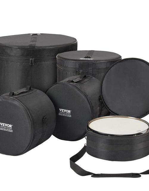 Load image into Gallery viewer, 5-Piece Drum Bag Set, 1680D Oxford Fabric, Padded Drum Bags and Cases with 4.92 ft Detachable Shoulder Strap Carry Handles Foldable Design, for 22'' Kick 12'' Tom 13'' Tom 16'' Tom 14'' Snare
