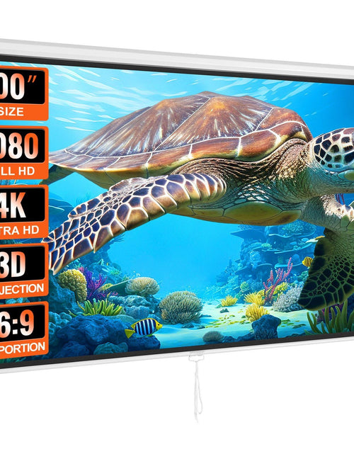 Load image into Gallery viewer, Manual Projector Screen, 100 inch 16:9 4K 1080 HD Retractable Pull Down Projector Screen, Auto-Locking Portable Movie Screen for Family Home Office Theater
