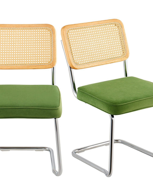 Load image into Gallery viewer, Rattan Dining Chairs Set of 2, Mid Century Modern Dining Chair, Upholstered Velvet Accent Chair with Rattan Back, Retro Dining Room Kitchen Chair for Living Room, Bedroom, Office (18.1 Inch)
