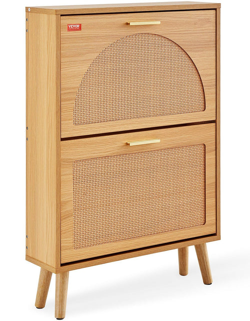 Load image into Gallery viewer, Shoe Cabinet with 2 Flip Drawers, Shoe Storage Cabinet for Entryway, Free Standing Shoe Storage Organizer with Rattan Doors for Heels, Boots, Slippers in Hallway, Living Room

