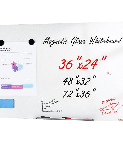 Load image into Gallery viewer, Magnetic Glass Whiteboard, Dry Erase Board 36"x24", Wall-Mounted Large White Glassboard Frameless, with Marker Tray, an Eraser and 2 Markers, White
