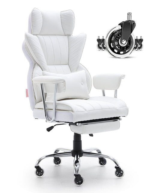 Load image into Gallery viewer, Reclining Office Chair with Footrest, Heavy Duty PU Leather Wide Office Chair, Big and Tall Executive Office Chairs with Lumbar Support, Strong Metal Base Quiet Wheels, White
