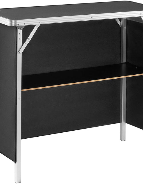 Load image into Gallery viewer, Folding Portable Bar Table, Tradeshow Podium Table for Indoor, Outdoor, Party, Picnic, Exhibition, Includes Carrying Case, Storage Shelf and Black Skirt, 38.39" x 15.16" x 34.25"
