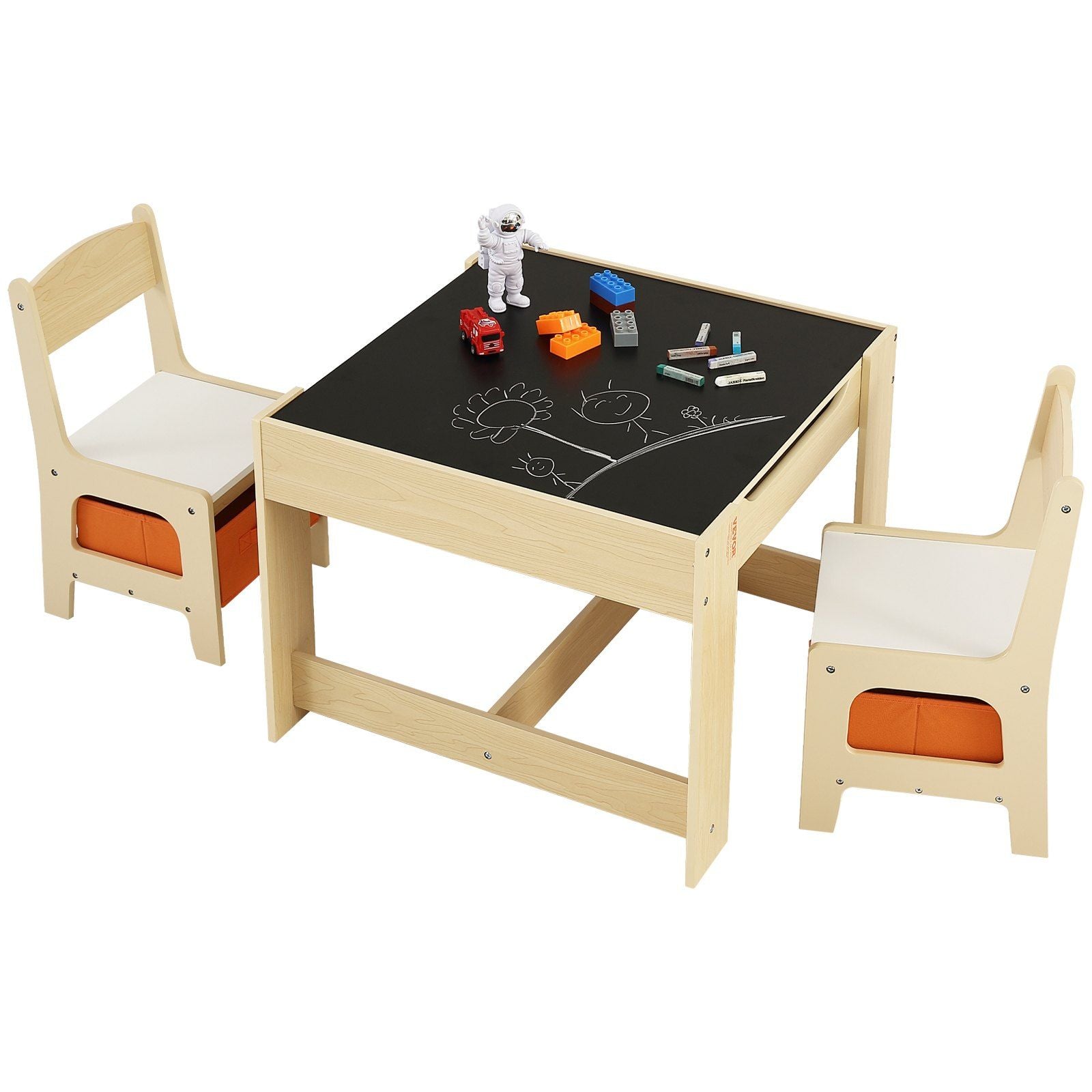 Kids Table and Chair Set, Wooden Activity Table with Storage Space and Boxes, Kids Play Table for Toddlers Art, Craft, Reading, Learning