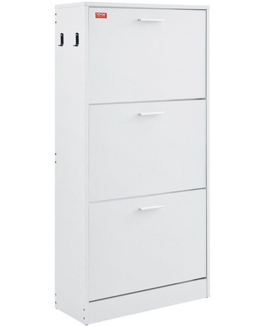 Load image into Gallery viewer, Shoe Cabinet with 3 Flip Drawers, Shoe Storage Cabinet for Entryway, Free Standing Shoe Storage Organizer with Side Hooks for Heels, Boots, Slippers in Hallway, Living Room

