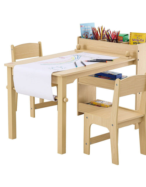 Load image into Gallery viewer, Kids Art Table and 2 Chairs, 2-in-1 Toddler Craft and Play Activity Table, Wood Toddler Table and Chair Set with A Cabinet for Art, Craft, Reading, Learning
