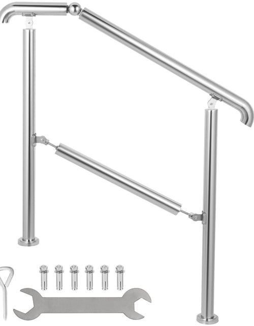 Load image into Gallery viewer, Stainless Steel Transitional Handrail fit for Level Surface and 2 to 3 Adjustable Stair Indoor Outdoor Step Railings 441lb Capacity W/Installation Kit Porch DIY, Silver
