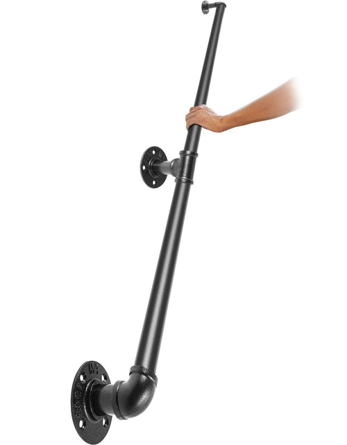 Load image into Gallery viewer, Pipe Stair Handrail, 4FT Staircase Handrail, 440LBS Load Capacity Carbon Steel Pipe Handrail, Industrial Pipe Handrail with Wall Mount Support, Round Corner Wall Handrailings for Indoor, Outdoor
