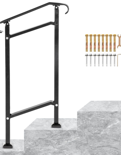 Load image into Gallery viewer, Outdoor Stair Railing, Fit 1 or 2 Steps Wrought Iron Handrail, Adjustable Front Porch Hand Railings, Black Transitional Hand Rail for Concrete Steps or Wooden Stairs with Installation Kit
