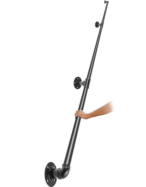 Load image into Gallery viewer, Pipe Stair Handrail, 8FT Staircase Handrail, 440LBS Load Capacity Carbon Steel Pipe Handrail, Industrial Pipe Handrail with Wall Mount Support, Round Corner Wall Handrailings for Indoor, Outdoor
