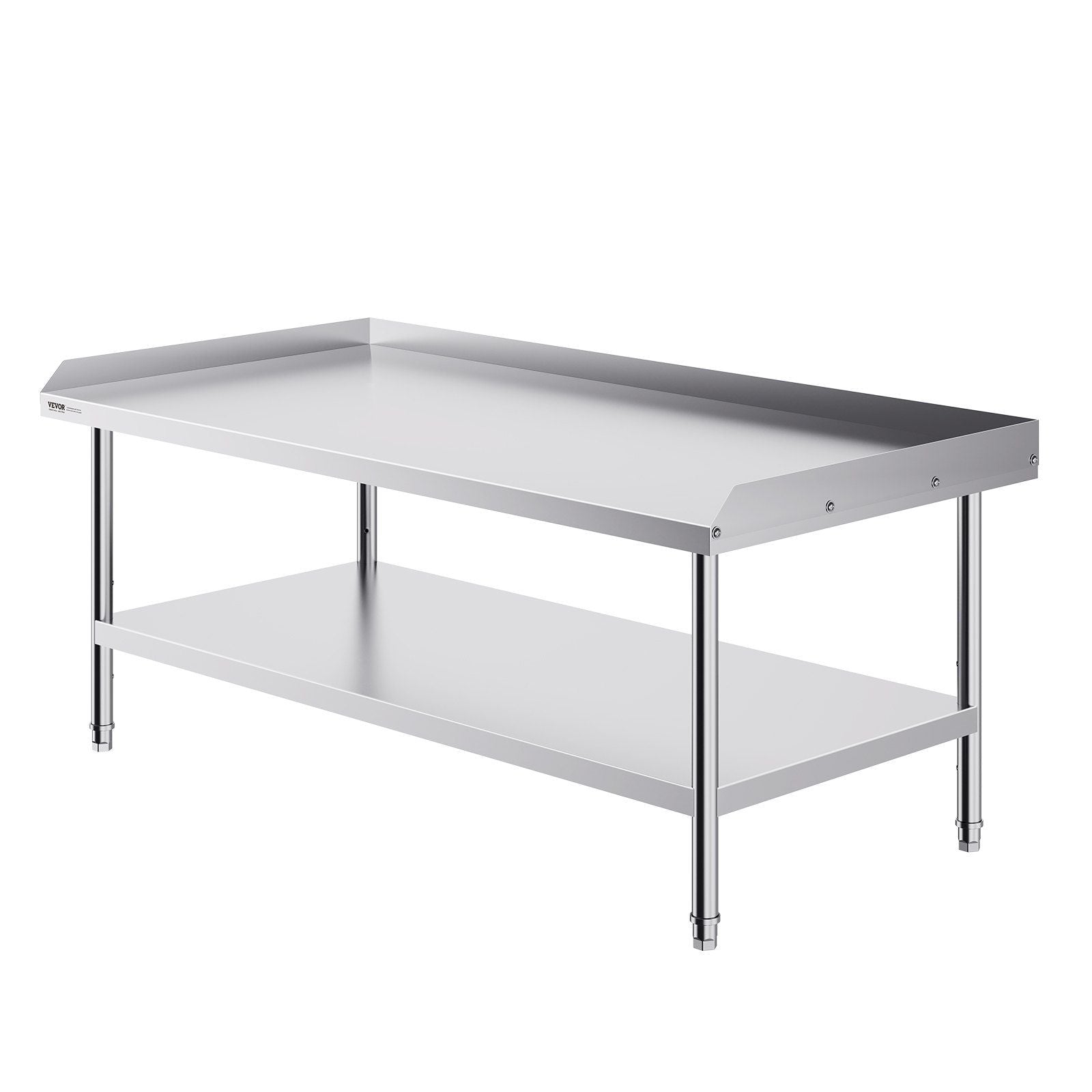 Stainless Steel Work Table, 30 x 60 x 26 Inch Commercial Food Prep Worktable, 3-Sided Backsplash Heavy Duty Prep Worktable, Metal Work Table with Adjustable Height for Restaurant Home Hotel