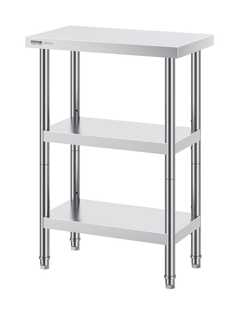 Load image into Gallery viewer, Stainless Steel Food Prep Table, 14 x 24 x 34 Inch Commercial Kitchen Worktable, with 2 Adjustable Undershelf, Heavy Duty Prep Table Metal Work Table for BBQ, Kitchen, Home, and Garage
