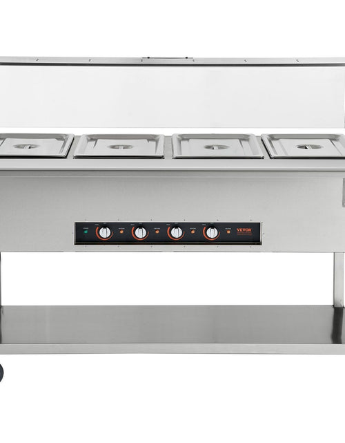 Load image into Gallery viewer, 4-Pan Commercial Food Warmer, 4 x 20.6QT Electric Steam Table, 2000W Professional Buffet Catering Food Warmer with Acrylic Sneeze Guard, Food Grade Stainless Steel Server for Party Restaurant
