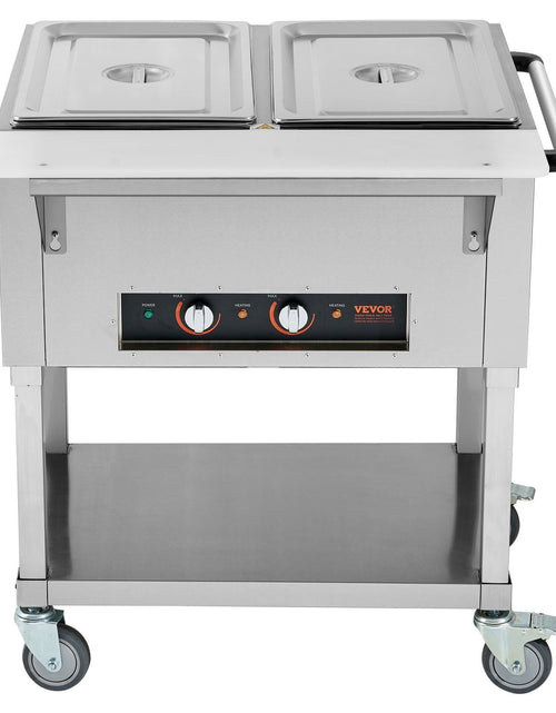 Load image into Gallery viewer, 2-Pan Commercial Food Warmer, 2 x 20.6QT Electric Steam Table, 1000W Professional Buffet Catering Food Warmer with 4 Wheels (2 Lockable), Food Grade Stainless Steel Server for Party Restaurant

