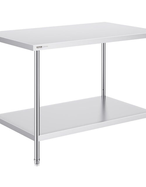 Load image into Gallery viewer, Stainless Steel Prep Table, 30 x 48 x 34 Inch, Heavy Duty Metal Worktable with 3 Adjustable Height Levels, Commercial Workstation for Kitchen Garage Restaurant Backyard
