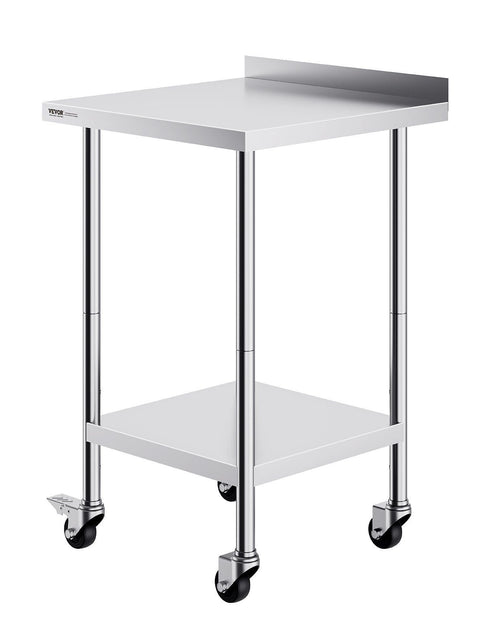 Load image into Gallery viewer, 24 x 24 x 40 Inch Stainless Steel Work Table, Commercial Food Prep Worktable with Casters, Heavy Duty Prep Worktable, Metal Work Table with Adjustable Height for Restaurant, Home and Hotel
