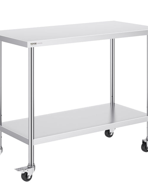 Load image into Gallery viewer, Stainless Steel Work Table 24 x 48 x 38 Inch, with 4 Wheels, 3 Adjustable Height Levels, Heavy Duty Food Prep Worktable for Commercial Kitchen Restaurant, Silver
