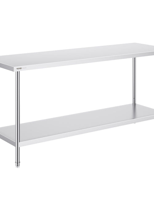Load image into Gallery viewer, Stainless Steel Prep Table, 24 x 72 x 34 Inch, Heavy Duty Metal Worktable with 3 Adjustable Height Levels, Commercial Workstation for Kitchen Garage Restaurant Backyard
