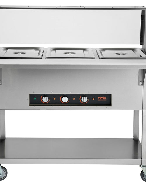 Load image into Gallery viewer, 3-Pan Commercial Food Warmer, 3 x 20.6QT Electric Steam Table, 1500W Professional Buffet Catering Food Warmer with Acrylic Sneeze Guard, Food Grade Stainless Steel Server for Party Restaurant
