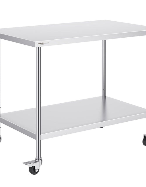 Load image into Gallery viewer, Stainless Steel Work Table 30 x 48 x 38 Inch, with 4 Wheels, 3 Adjustable Height Levels, Heavy Duty Food Prep Worktable for Commercial Kitchen Restaurant, Silver
