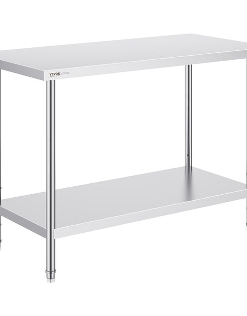 Load image into Gallery viewer, Stainless Steel Prep Table, 24 x 48 x 34 Inch, Heavy Duty Metal Worktable with 3 Adjustable Height Levels, Commercial Workstation for Kitchen Garage Restaurant Backyard
